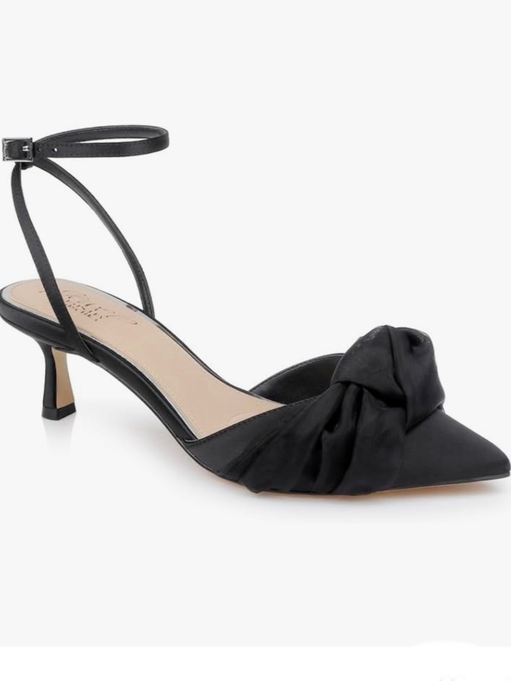 Jewel Badgley Mischka “FAVOR” Black Satin Kitten Heel Show
